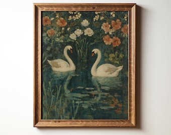 Arte de pared imprimible de cisne, impresión artística de cisne, impresión digital de cisne, impresión vintage de cisne, decoración rústica de granja, decoración cottagecore, impresión digital
