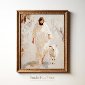 Jesus Leaves the 99, Parable of the Lost Sheep, Good Shepherd, Jesus Art, Bible Art, Oil Painting, Digital Printable Art, Religious Gift