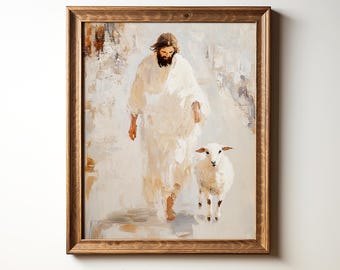 Jesus Leaves the 99, Parable of the Lost Sheep, Good Shepherd, Jesus Art, Bible Art, Oil Painting, Digital Printable Art, Religious Gift