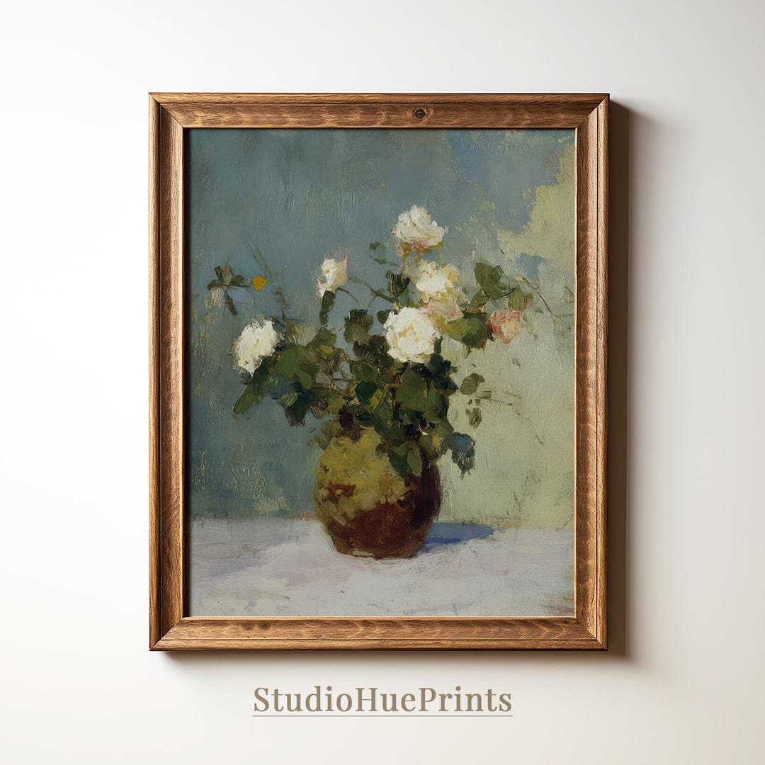 Vintage Rose Still Life Printable Wall Art, Neutral Rustic Flower Wall ...