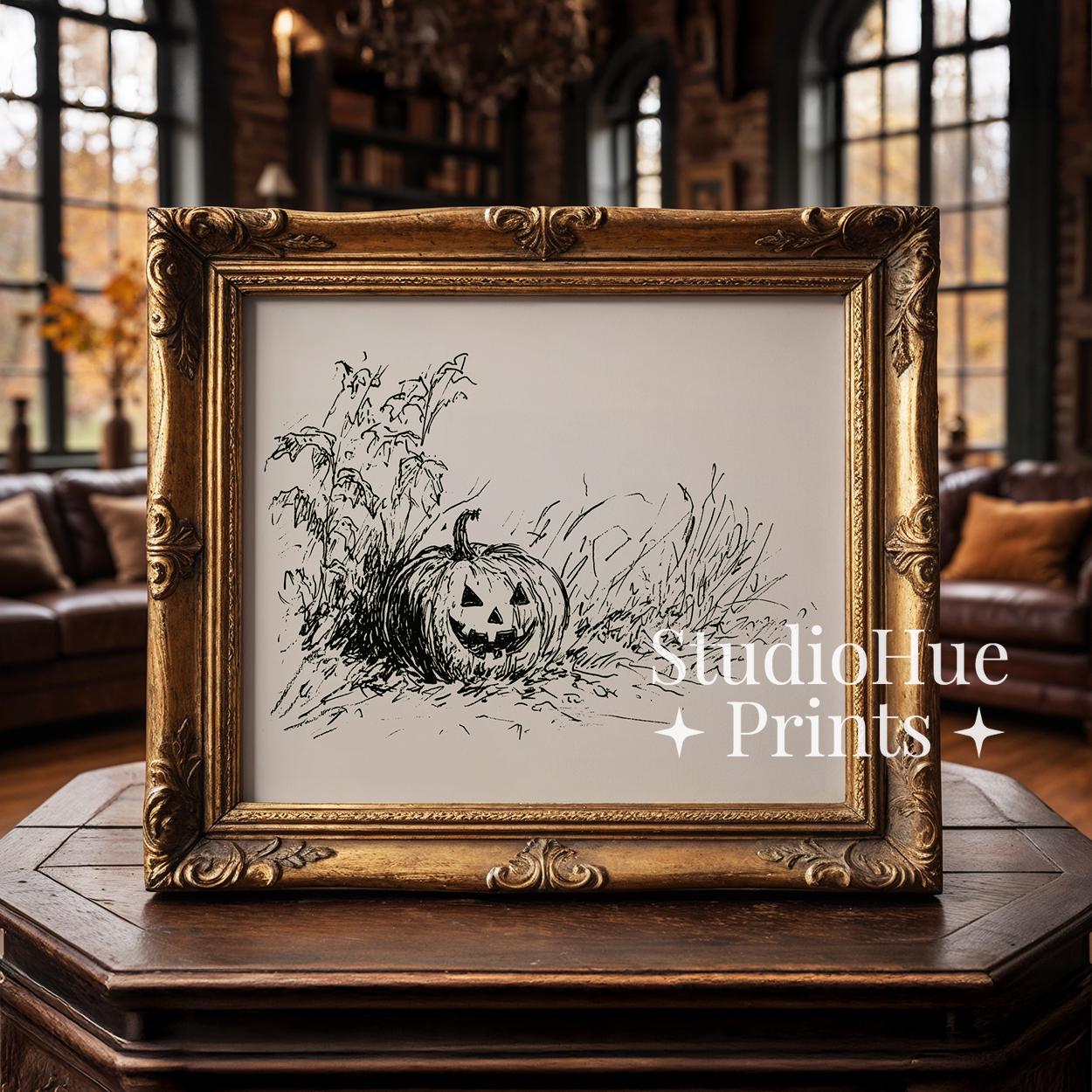Vintage Jack O Lantern Sketch Print, Halloween Printable Wall Art ...