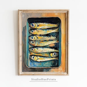 Sardines Printable Wall Art, Sardines Print, Sardines Poster, Sardines Oil Painting, Tinned Sardines Art, Kitchen Wall Art, Coastal Wall Art