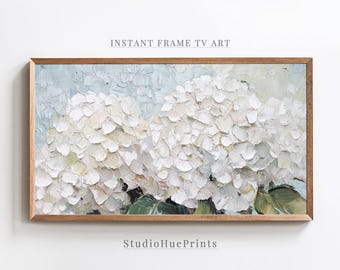 White Hydrangeas Frame TV Art, Hydrangea Oil Painting, Floral Frame TV Art, Frame TV Art Spring, White Hydrangeas Art, Summer Frame Tv Art