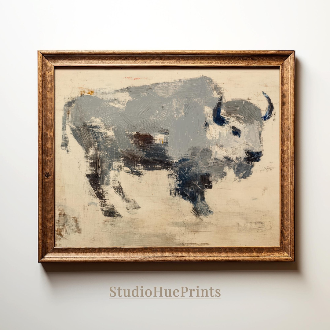 Vintage Abstract Bison Buffalo Print, Printable Wall Art, Rustic ...