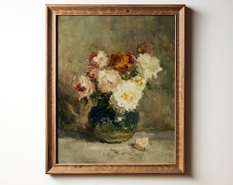 Vintage Floral Still Life Painting, Cottagecore Print (Digital Download)