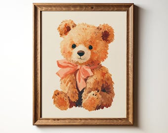 Vintage Teddy Bear Nursery Print, Printable Wall Art, Baby Room Decor, Baby Girl Nursery Decor, Bear Nursery Decor, Coquette Nursery Print