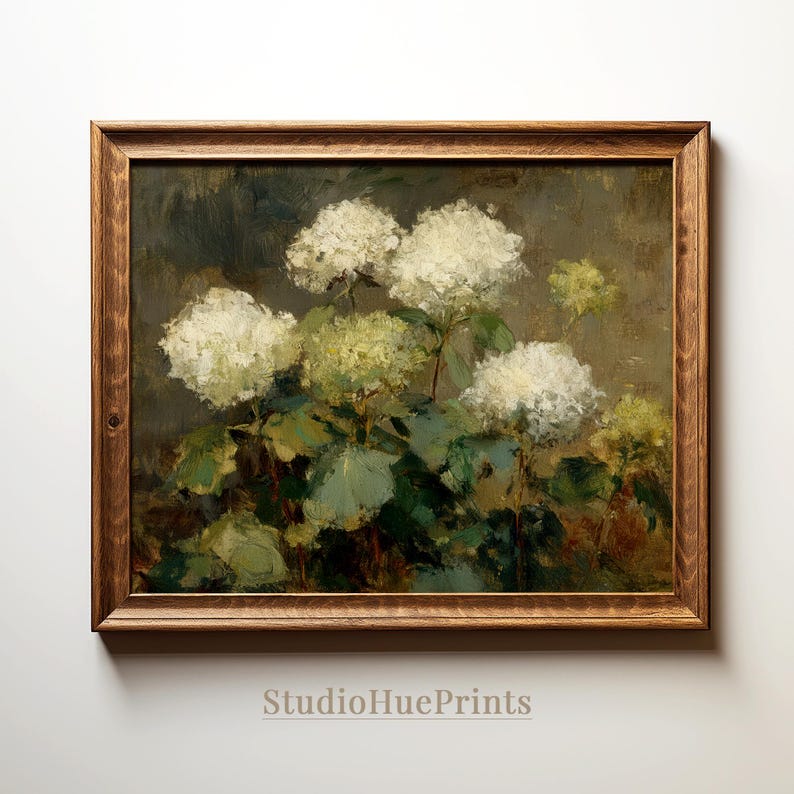 Vintage White Hydrangea Print, Printable Floral Wall Art, Rustic ...