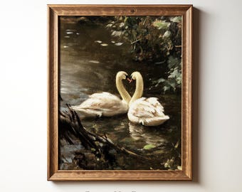 Schwan Kunstdruck | Vintage druckbare Kunst | Antikes Schwan Ölgemälde | Neutrale druckbare Kunst | Moderne Bauernhaus Dekor | Digitaler Download
