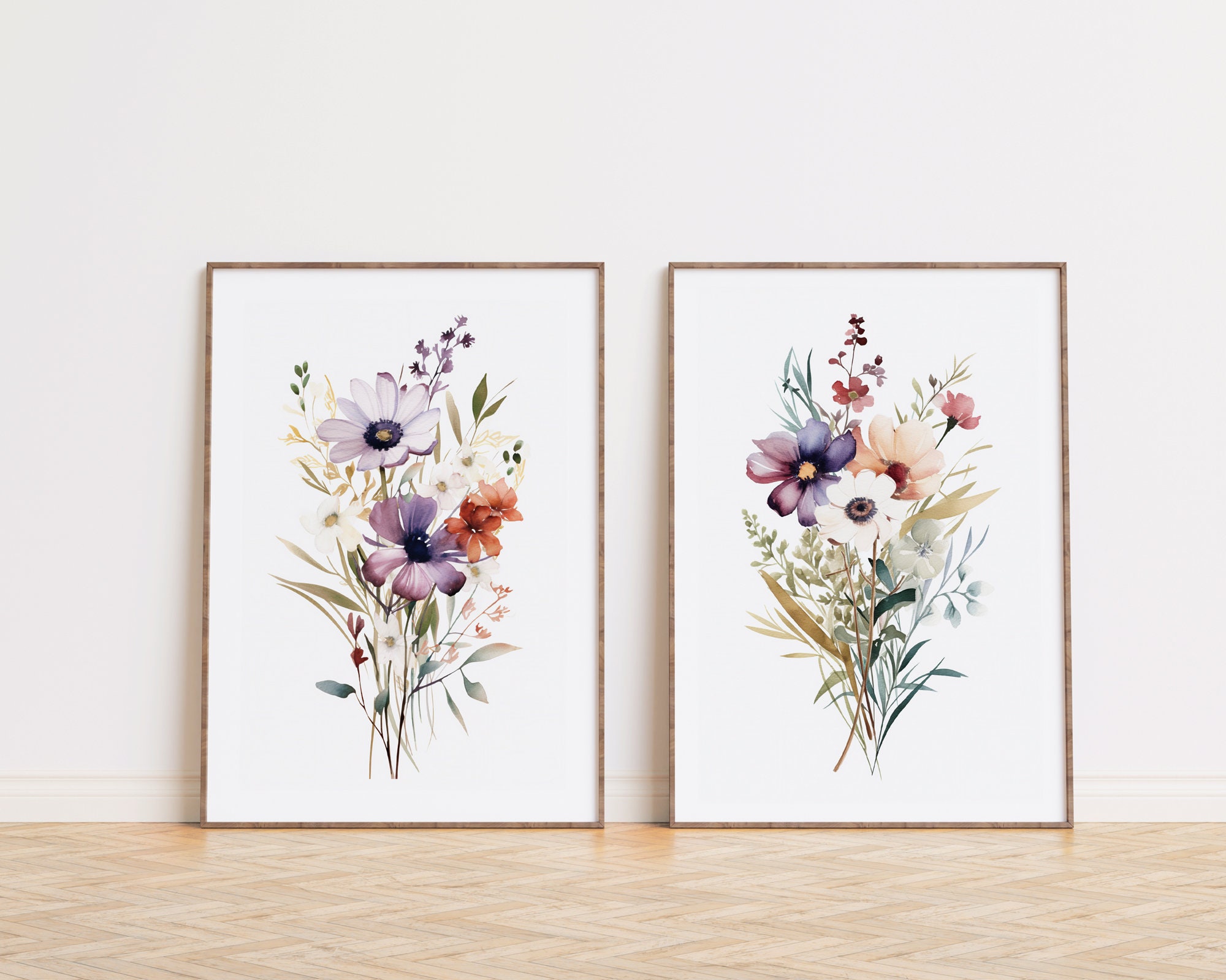 Watercolor Wildflowers Set of 3 Prints, Wildflowers Botanical Wall Art ...