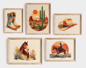 Vintage Western Wall Art Bundle, Set of 5, Vintage Western Gallery Wall Art Set, Vintage Cowboy Print, Wild West Prints, Digital Download