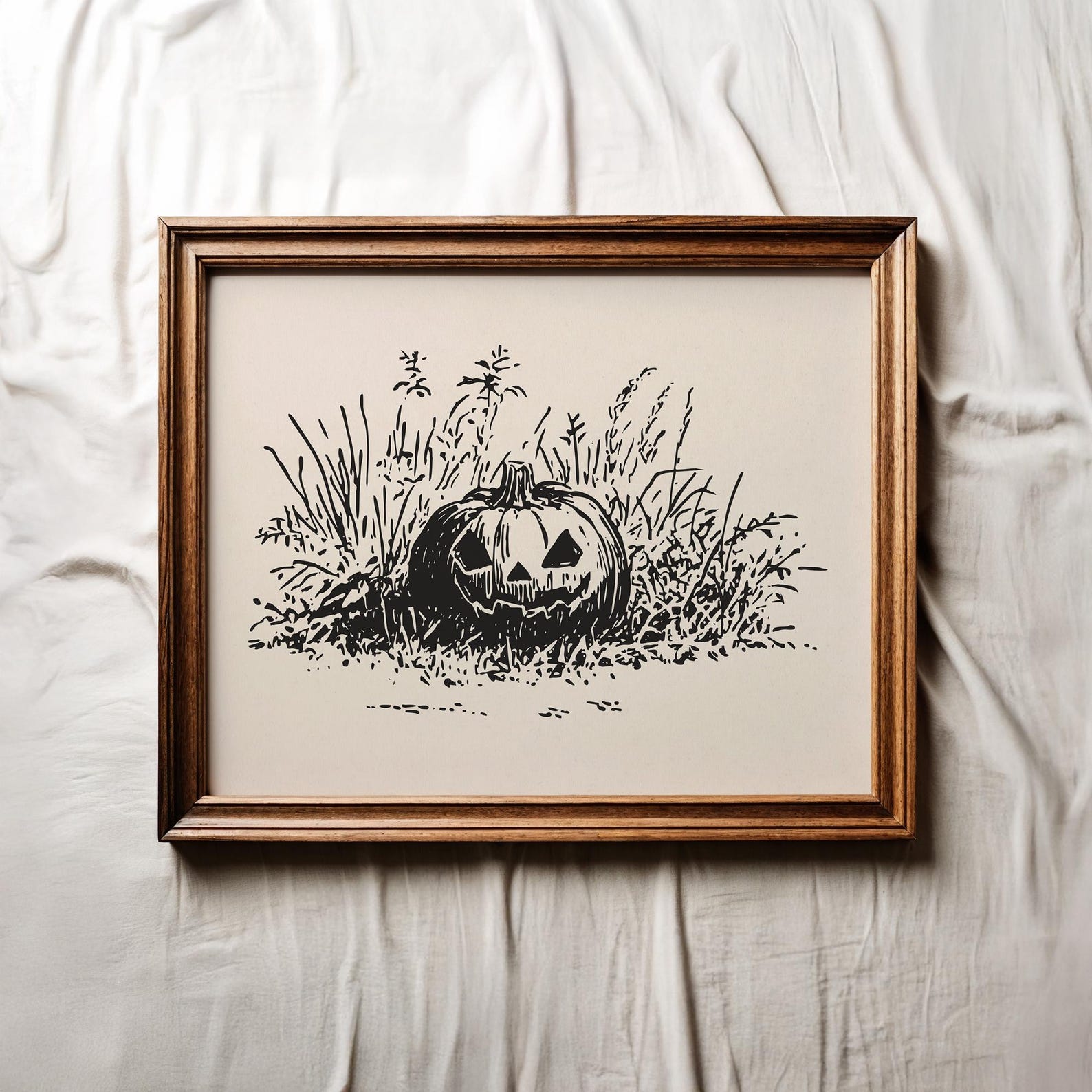 Vintage Jack O Lantern Sketch Print, Halloween Printable Wall Art ...