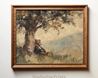 Vintage Teddy Bear Nursery Print, Printable Wall Art, Rustic Nursery Decor, Woodland Nursery Printable, Whimsical Kids Room Digital Download