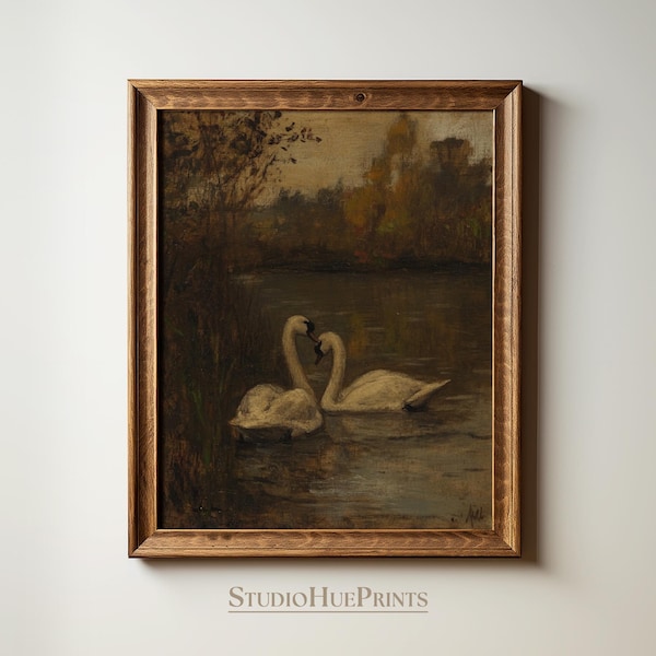Vintage Swan Printable Wall Art | Swan Art Print | Antique Swan Oil Painting | Moody Swan Art | Modern Farmhouse Decor | Digital Download