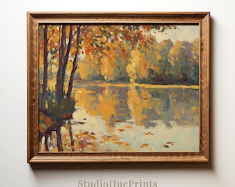 Arte mural imprimible de paisaje otoñal, arte mural de otoño, arte de paisaje otoñal, decoración de otoño, decoración de Acción de Gracias, decoración cottagecore, impresión digital