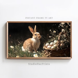 Vintage paashaas frame tv-kunst, konijn lente frame tv-kunst, lente konijn schilderij, vintage lente decor, vintage konijn schilderij kinderkamer