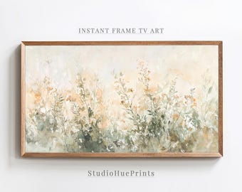 Lente frame tv-kunst wilde bloemen, lente tv-kunst, lente landschapskunst, vintage wilde bloemen aquarel schilderij, paaslijst tv-kunst