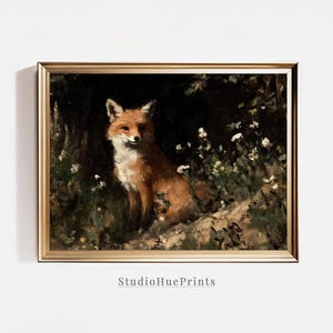 Vintage Fox Printable Wall Art, Red Fox Oil Painting, Moody Nature Art, Cottagecore Wall Art, Rustic Farmhouse Vintage Aesthetic Fox Print