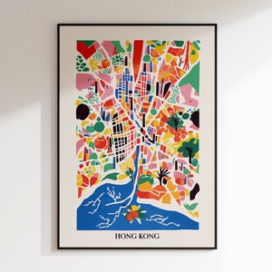 Hong Kong Map druckbare Wandkunst, Mid-Century Karte druckbare, Hong Kong Reiseplakat, Dekoration, Bürodekor, digitaler Download