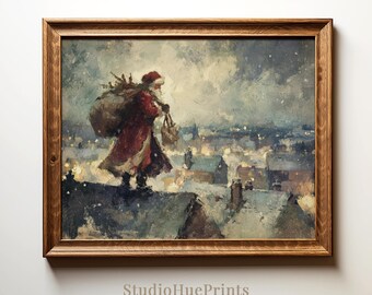 Vintage Santa Christmas Printable Wall Art, Santa Claus Print, Rustic Winter Painting, Cozy Christmas Decor, Father Christmas Digital Print