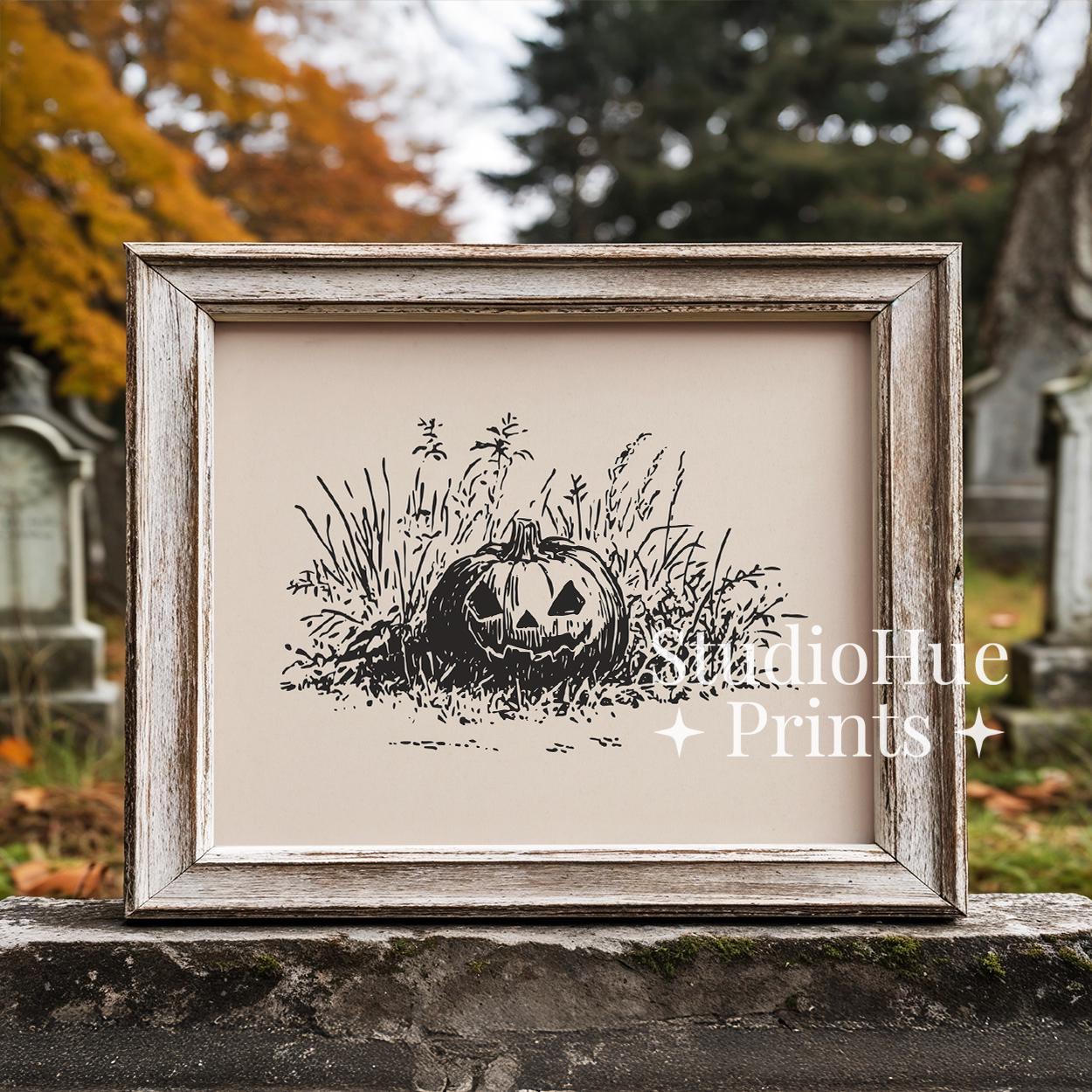 Vintage Jack O Lantern Sketch Print, Halloween Printable Wall Art ...