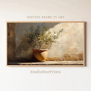 Olive Tree Painting Frame TV Art, Olive Tree Branch, Olive Tree Wall Art, Botanical Frame TV Art, Farmhouse Decor, Rustic Olive Tree TV Art