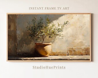Olive Tree Painting Frame TV Art, Olive Tree Branch, Olive Tree Wall Art, Botanical Frame TV Art, Farmhouse Decor, Rustic Olive Tree TV Art