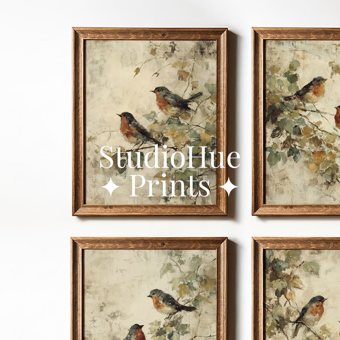 Vintage Robin Bird Wall Art Set of 4, Printable Bird Prints ...