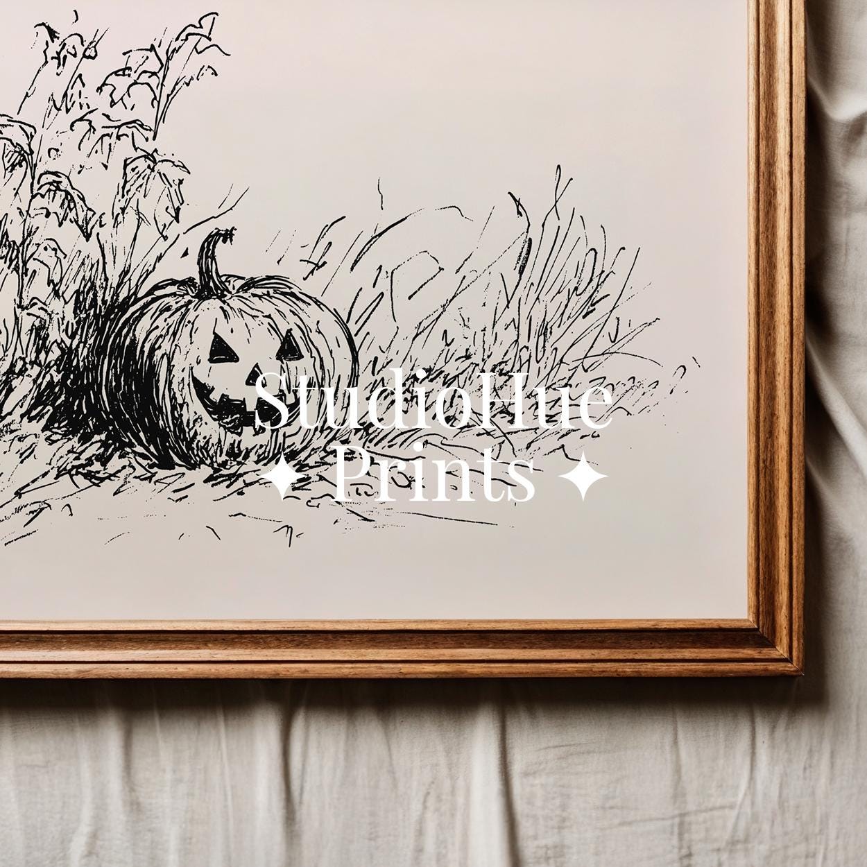 Vintage Jack O Lantern Sketch Print, Halloween Printable Wall Art ...