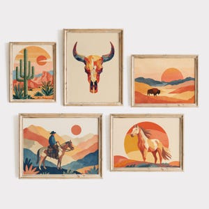 Set of 5 Western Wall Art Prints, Printable Wall Art, Vintage Western Gallery Wall Art Set, Cowboy Print, Wild West Prints, Boho Art Decor
