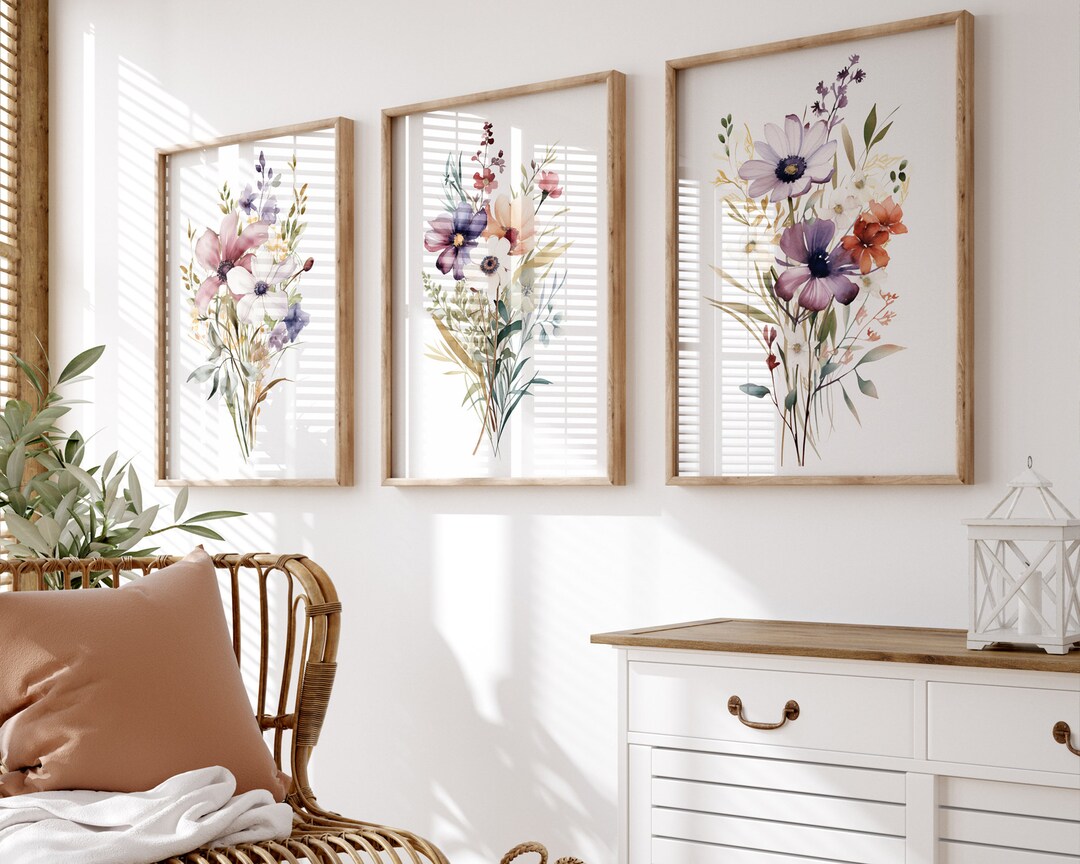 Watercolor Wildflowers Set of 3 Prints, Wildflowers Botanical Wall Art ...