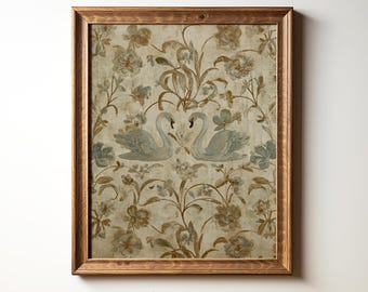 Tapeta z motywem łabędzia w stylu vintage, wydruk artystyczny na ścianę, rustykalny wystrój w stylu francuskim, sztuka ścienna w stylu shabby chic, pobieranie cyfrowe