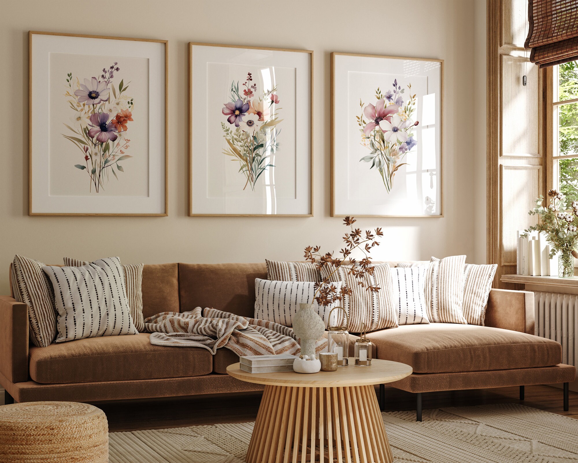 Watercolor Wildflowers Set of 3 Prints, Wildflowers Botanical Wall Art ...