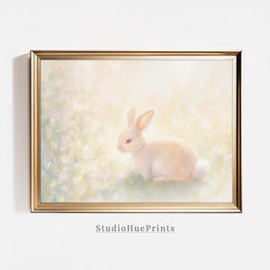 Pastel Bunny Painting Wall Art, Easter Rabbit PRINTABLE Wall Art, Spring Bunny Nursery Easter Home Decor, Vintage Easter Oil Painting Print