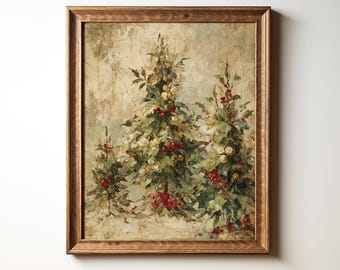 Vintage Christmas Tree Print, Printable Wall Art, Winter Tree Print, Rustic Christmas Decor, Christmas Tree Painting, Victorian Christmas