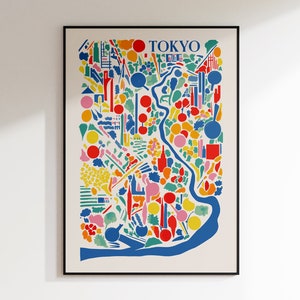 Tokyo Map druckbare Wandkunst, Mid-Century Stadt Karte druckbare, Tokyo Reiseplakat, Dekoration, Bürodekor, digitaler Download