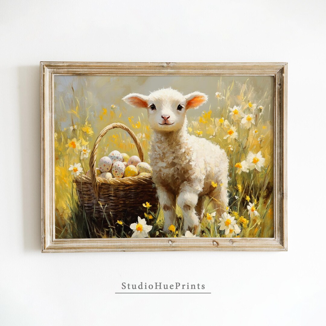 Easter Lamb Spring Vintage Printable Wall Art Easter Egg Basket ...