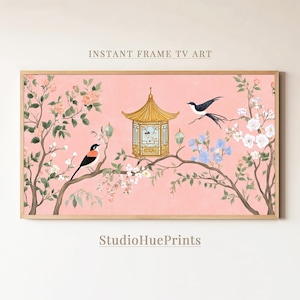 Pink Chinoiserie Frame TV Art, Chinoiserie Wall Art, Spring Frame TV Art, Cottagecore Decor, Farmhouse Decor, Chinoiserie Floral TV Art