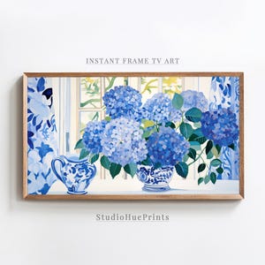 Blue Hydrangeas Frame TV Art, Hydrangea Painting, Chinoiserie TV Art, Floral Frame TV Art, Spring Frame Tv Art, Summer Frame Tv Art Download