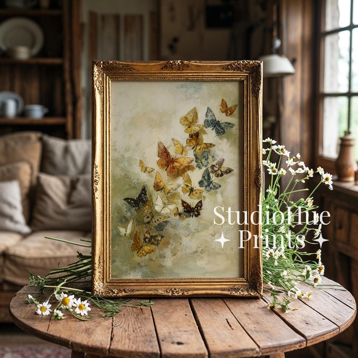 Printable Vintage Butterfly Wall Art, Neutral Cottagecore Spring Decor ...