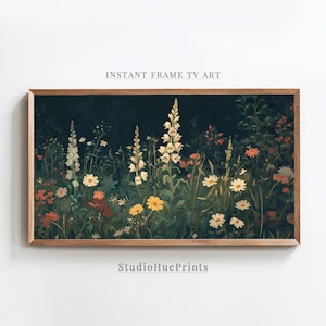 Spring Frame TV Art, Moody Flower Painting TV Art, Dark Flowers Frame TV Art, Vintage Style Wildflowers Painting, Vintage Botanical Art
