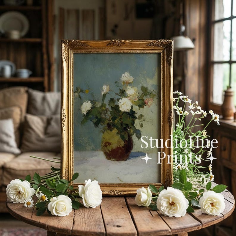 Vintage Rose Still Life Printable Wall Art, Neutral Rustic Flower Wall ...