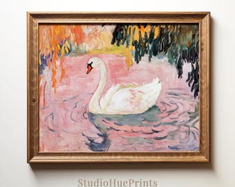 Swan Art Print Vintage Swan Oil Painting Printable Wall Art Pastel Printable Art Modern Farmhouse Nursery Wall Art Coquette Digital Download