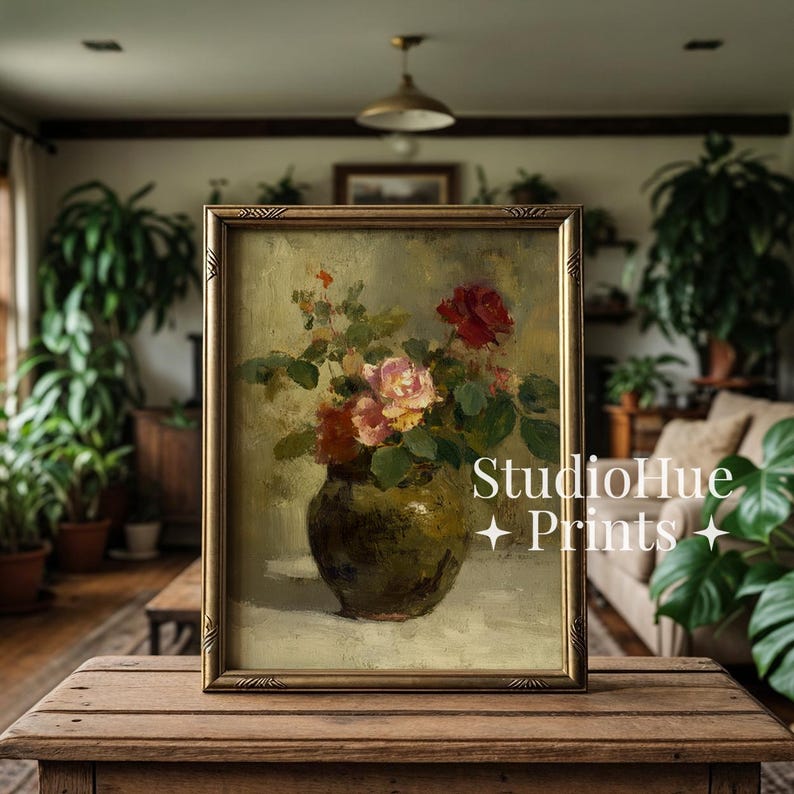 Vintage Rose Still Life Print, Printable Floral Wall Art, Moody Floral ...