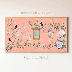 Spring Chinoiserie Frame TV Art, Chinoiserie Wall Art, Cottagecore Decor, Farmhouse Decor, Chinoiserie Floral TV Art, Digital Download