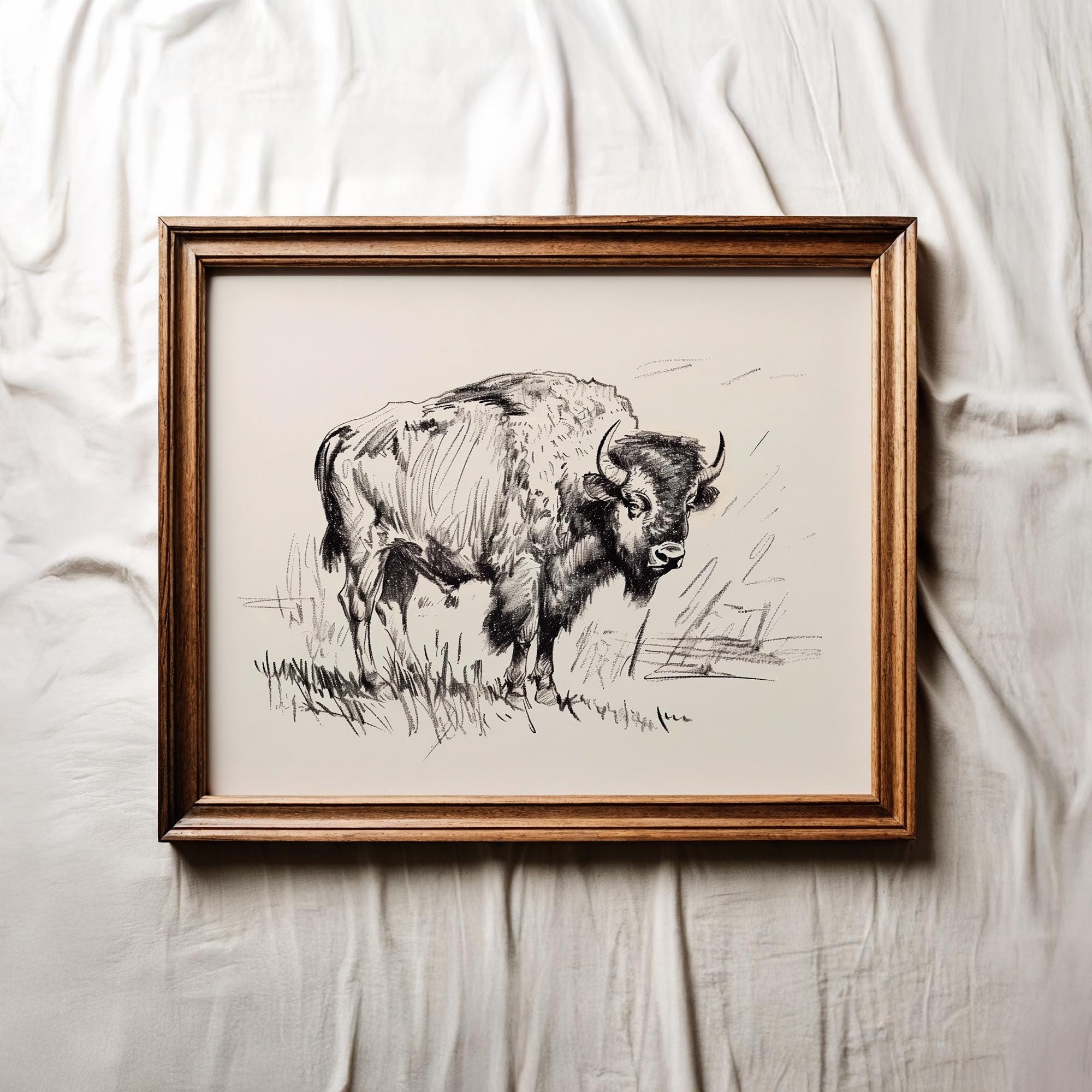 Vintage Bison Sketch Printable Wall Art, Minimalist Bison Buffalo ...