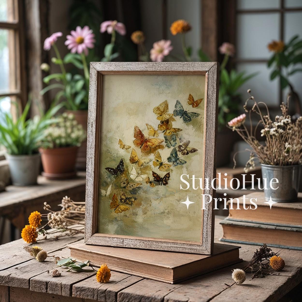 Printable Vintage Butterfly Wall Art, Neutral Cottagecore Spring Decor ...