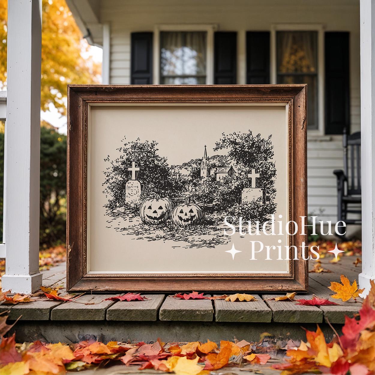 Jack O Lantern Sketch Print, Halloween Printable Wall Art, Vintage ...