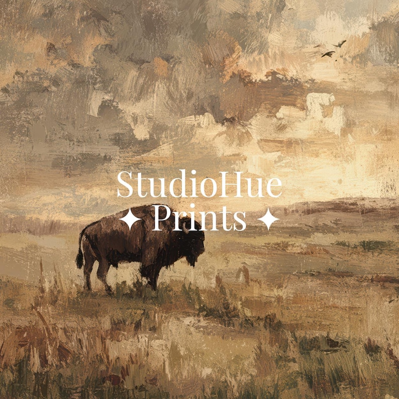 Vintage Bison Buffalo Printable Western Wall Art, Rustic Farmhouse ...