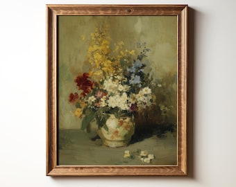 Vintage bloemenprint, afdrukbare muurkunst, rustieke cottagecore-bloem schilderij, botanische muurkunst, Frans land muurdecoratie, digitale print