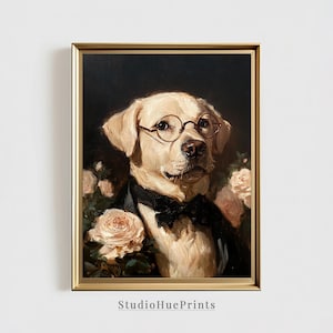 Art mural imprimable portrait animalier Labrador Retriever, art chien, cadeau pour amoureux des chiens, peinture Labrador, portrait de chien, art du portrait Labrador vintage
